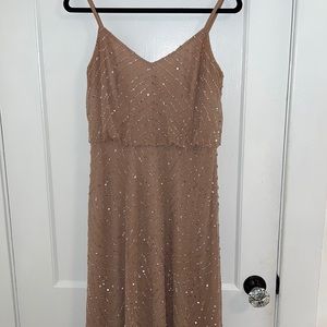 Adrianna Papell rose gold bridesmaid dress